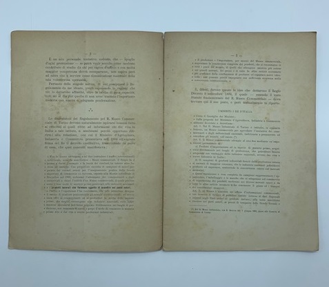 Progetto di regolamento per il R. Museo Commerciale di Torino. Studio